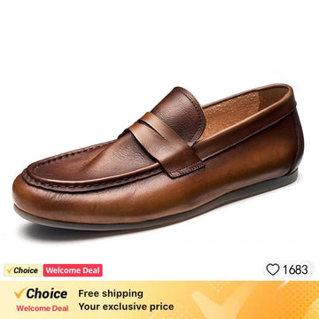 Luxury Men Penny Loafers Genuine Leather Slip On brown Casual Business Dress Shoes Mens Wedding Party Office Fashion Shoes New