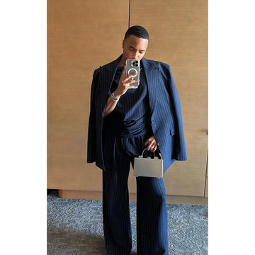 Blue Stripe 2 Pieces Men's Suit Business Casual Loose Style Daily Commute Social Party Customized Wear