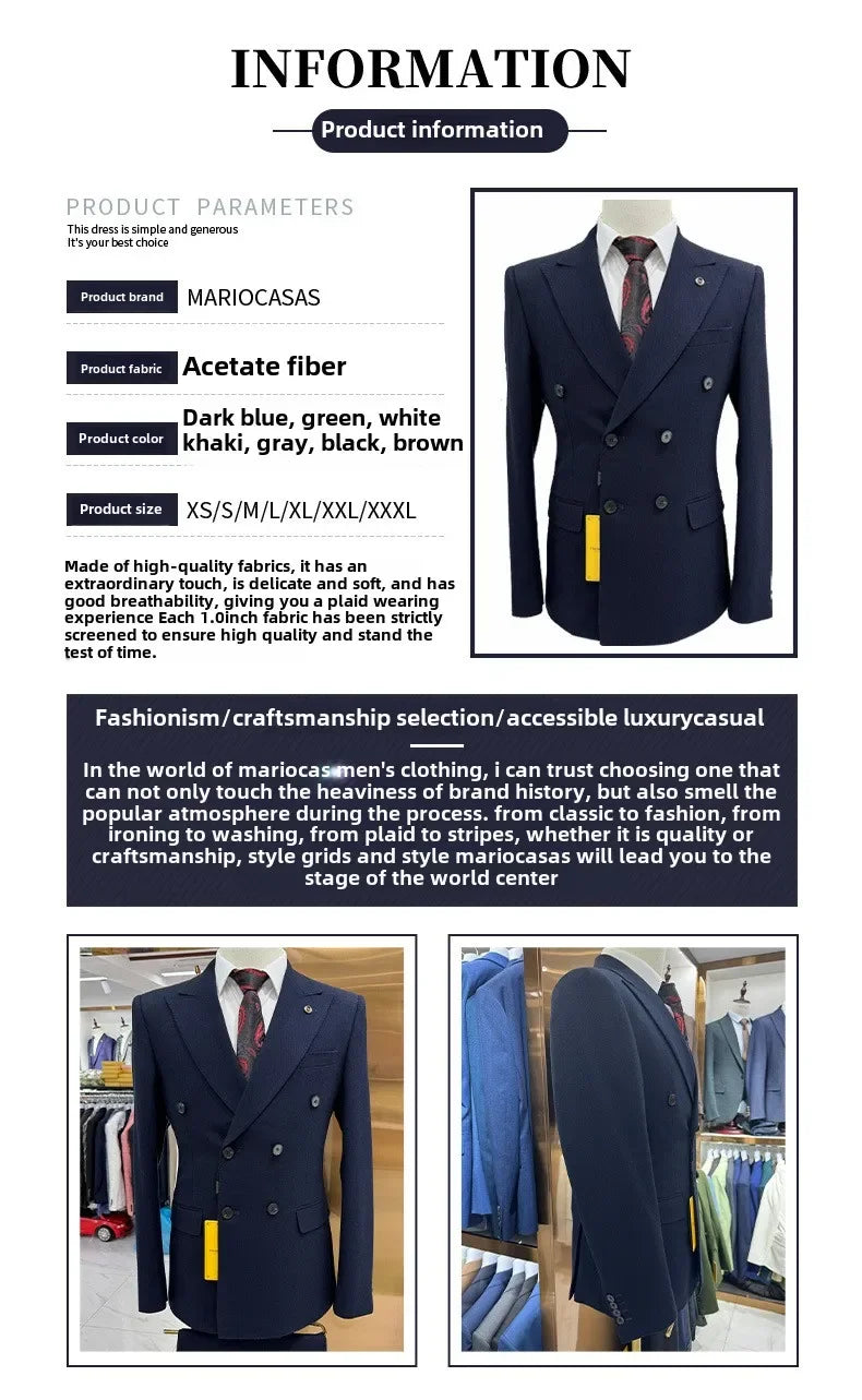 Formal Men Suit Set for Evening Business 2 Piece Set for Men  Slim Jacket Dress Blazers Coat Trousers No Buttons with Belt