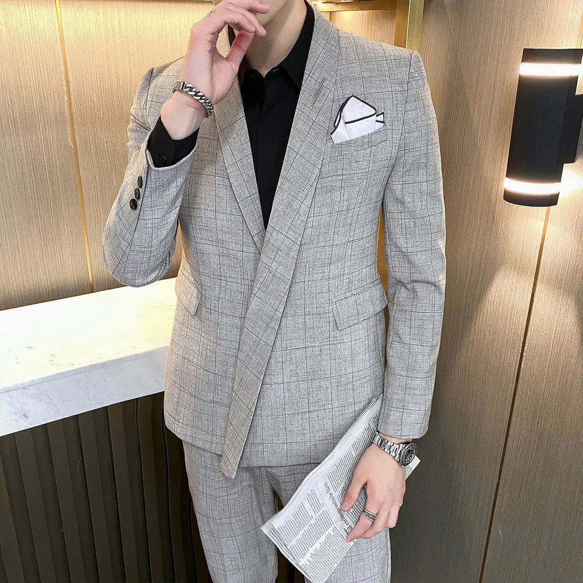 Asymétrie Blazer 2021 Blazer Spring Blazer Suit en réseau personnalisé Robe de mariée Two Piece Men Tuxedo costume fumer uomo