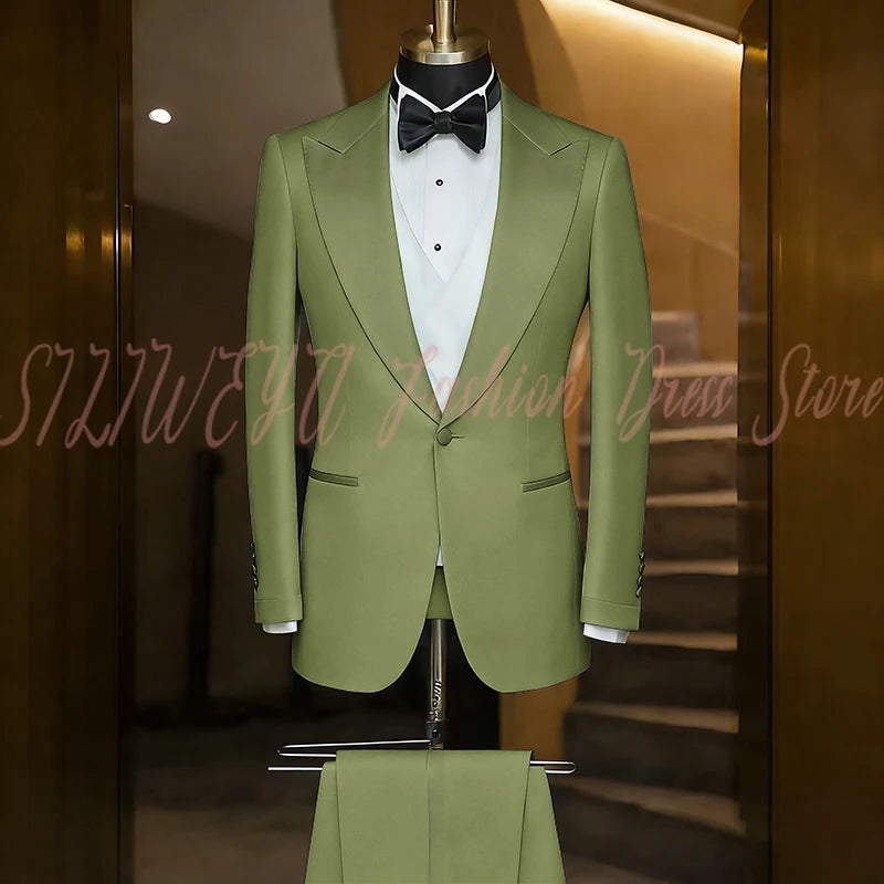 Elegant Black Men's Suit Single Breasted Peak Lapel Wedding Groom Tuxedo Dinner Party Dress Business Casual Male Clothing