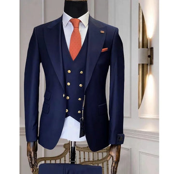 Navy Blue Business Suits Men Wedding Groom Tuxedo Single Breasted Notch Lapel Prom Party Slim Fit 3 Piece High Quality Outfit