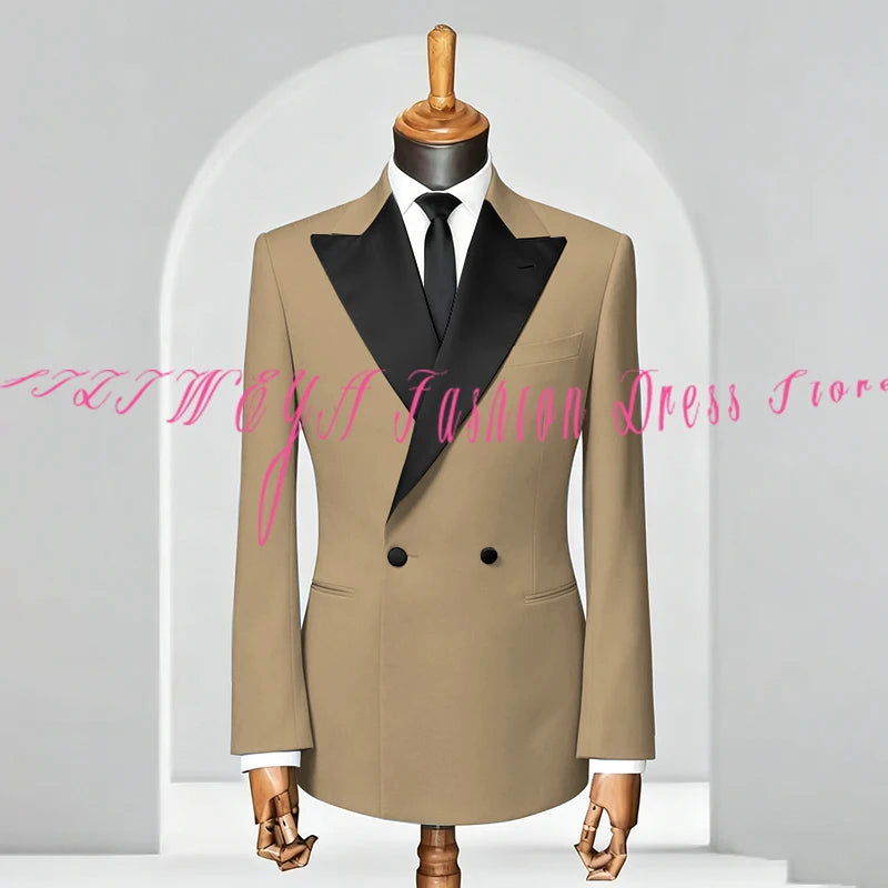 Double Breasted Men Slim Fit Suit 2 Pieces Jacket Pants Formal Occasion Tuxedo Business Casual Chic Outfits