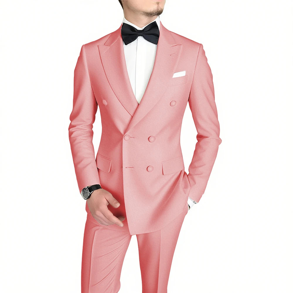 Classic Black Men's Suit Fashion Peak Lapel Double Breasted Outfits Wedding Groom Prom Business Formal Suit (Jacket+Pants)