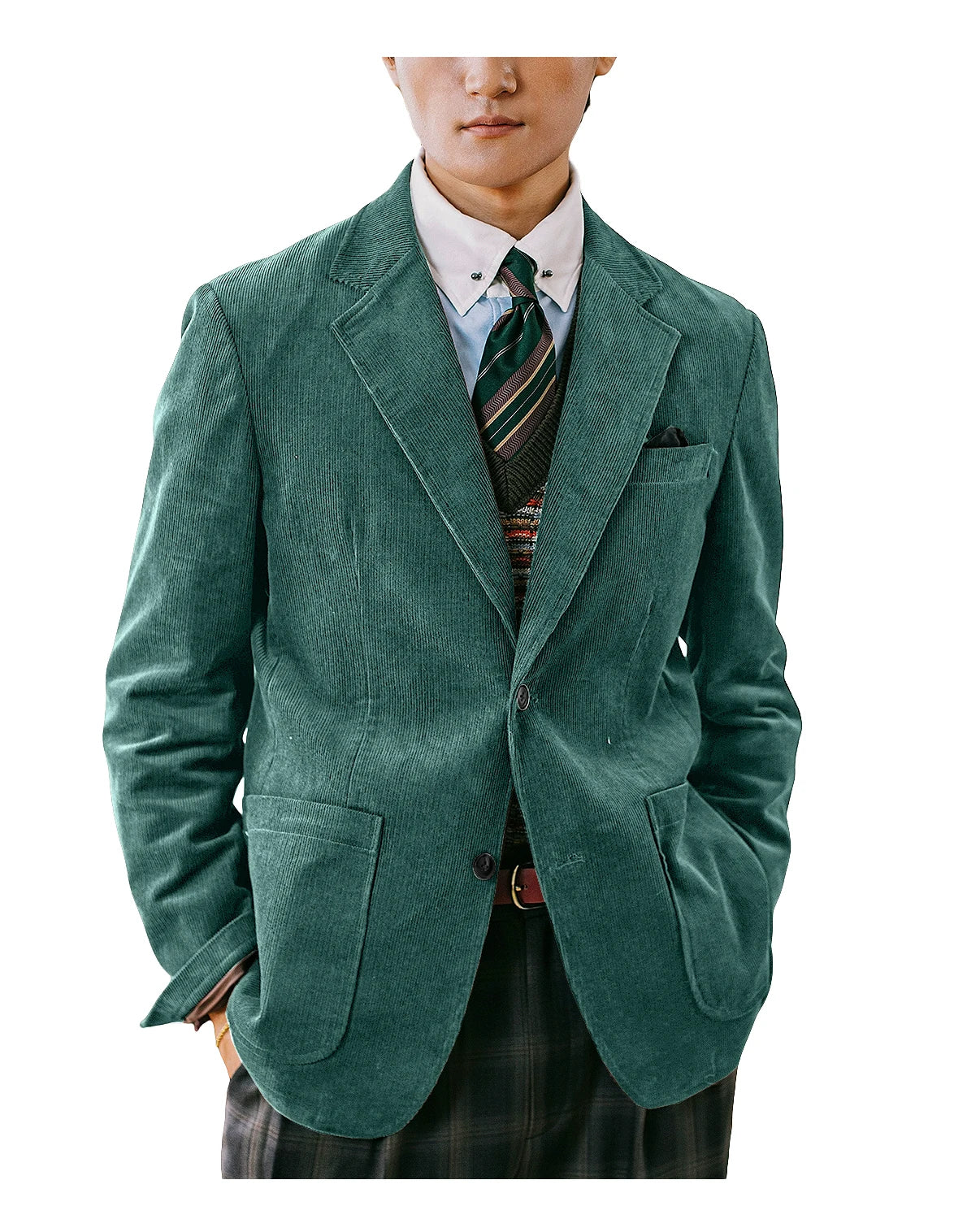 Men's Corduroy Blazer British Style Notched Lapel Casual Slim Fit Suit Jacket For Business Wedding Daily Wear Party