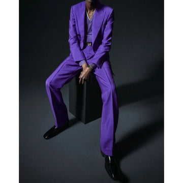 Slim Fit 2 Pieces Purple Mec's Suit Jacket Pants Dinner Party Dress Business Boutique Tuxedo Male Clothing
