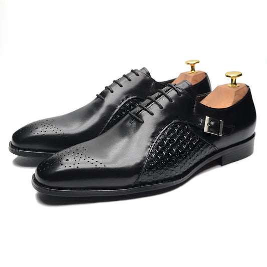 Drop Shipping Classy Men's Oxford Dress Shoes Genuine Leather Lace-up Buckle Brogue Business Wedding Party Formal Shoes for Men