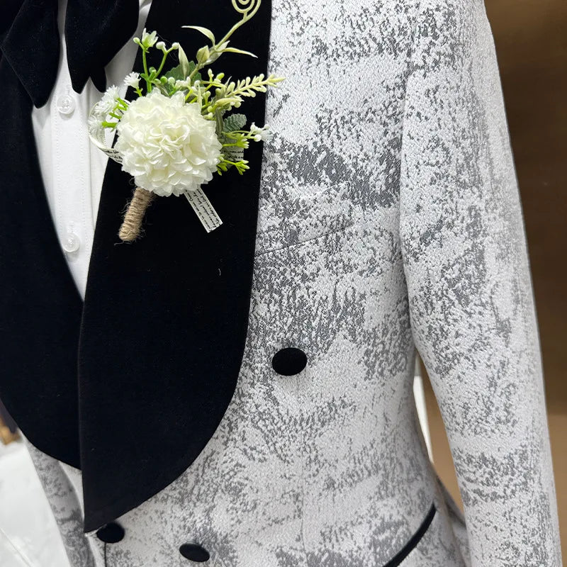 Floral Formal Suits for Men 3 Pieces Shawl Lapel Wedding Groom Tuxedo Italian Style Suit Jacket with Vest Pants Fashion 2024