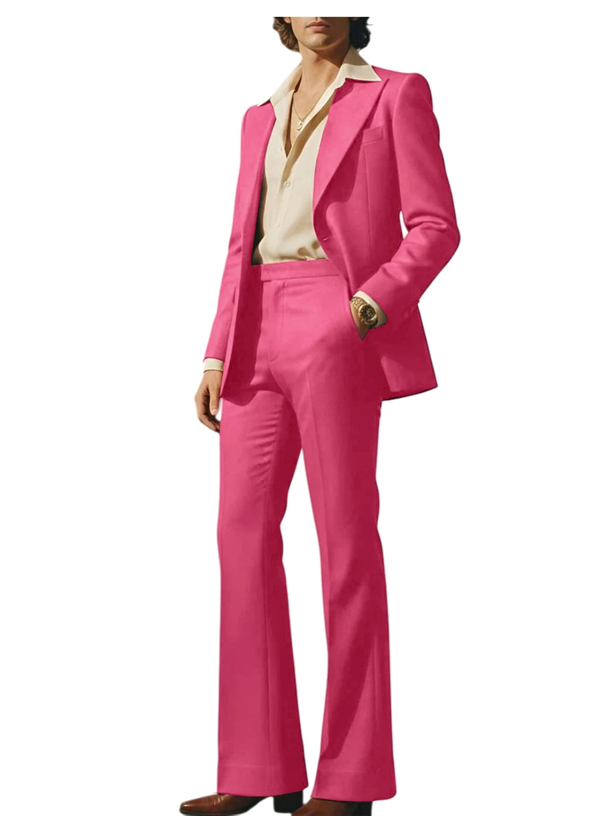 Men's Luxury 2 Piece Suit Set Slim Fit Peak Lapel Blazer Flared Straight Leg Pants Formal Business Wedding Prom Tuxedo