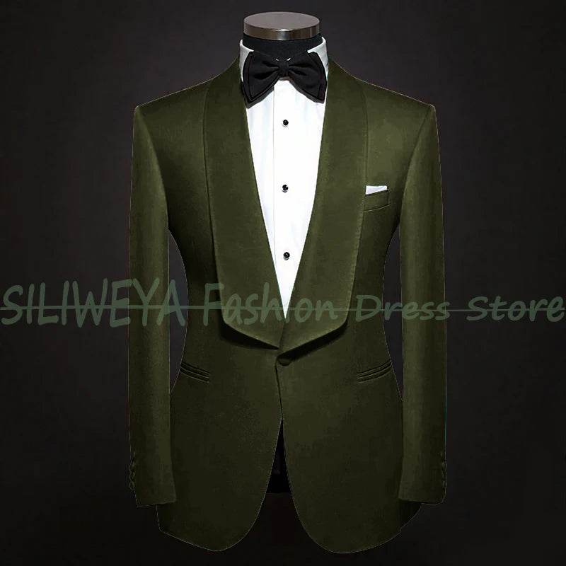 Single Breasted Men's Suit 2 Pieces Jacket Pants High Quality Male Clothing Dinner Party Tuxedo Customized