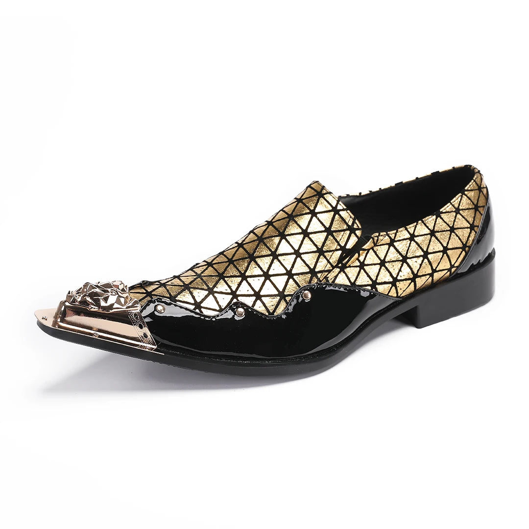 Men's new wedding party shoes  derby shoes  gold printed pointed Oxford formal shoeses