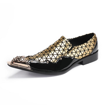 Men's new wedding party shoes  derby shoes  gold printed pointed Oxford formal shoeses