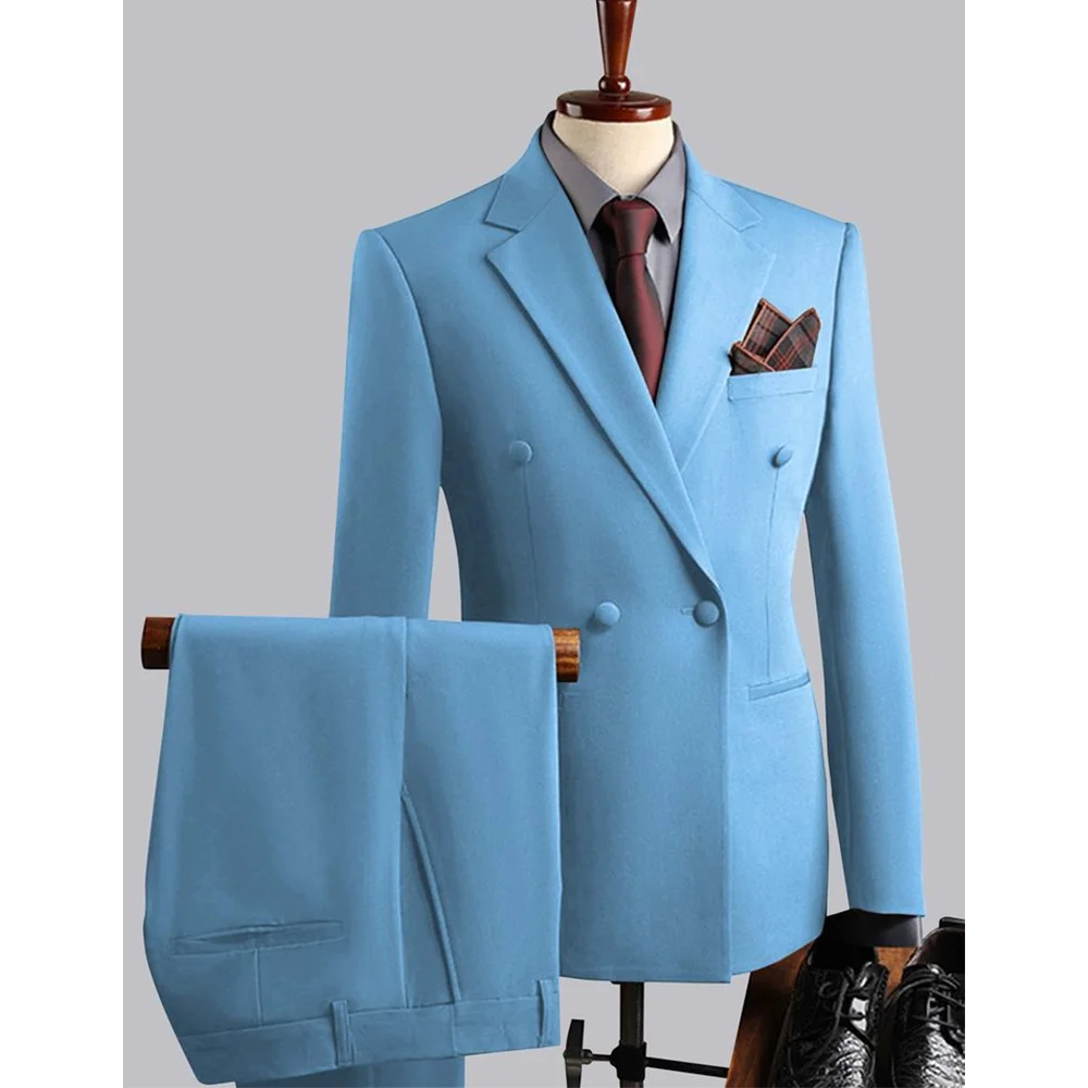 Customized Formal Suit For Men Elegant Double Breasted Notch Lapel Smart Casual Business Office Wedding Groom Tuxedo Man Set
