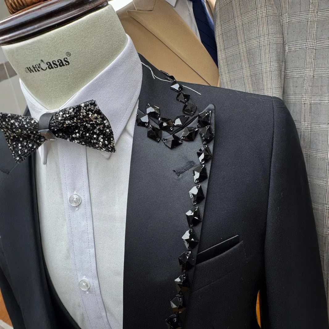 2025European and American Men's Formal Suit Set, Black Suit Wedding Suit, Handcrafted Suit 3-piece Set(Jacket+Vest+Pants)