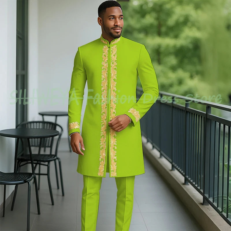 High Quality Men Retro Figure Slim Fit Tuxedo Prom Suit Fashion White Male Groom Wedding 2 Pieces Blazer Set