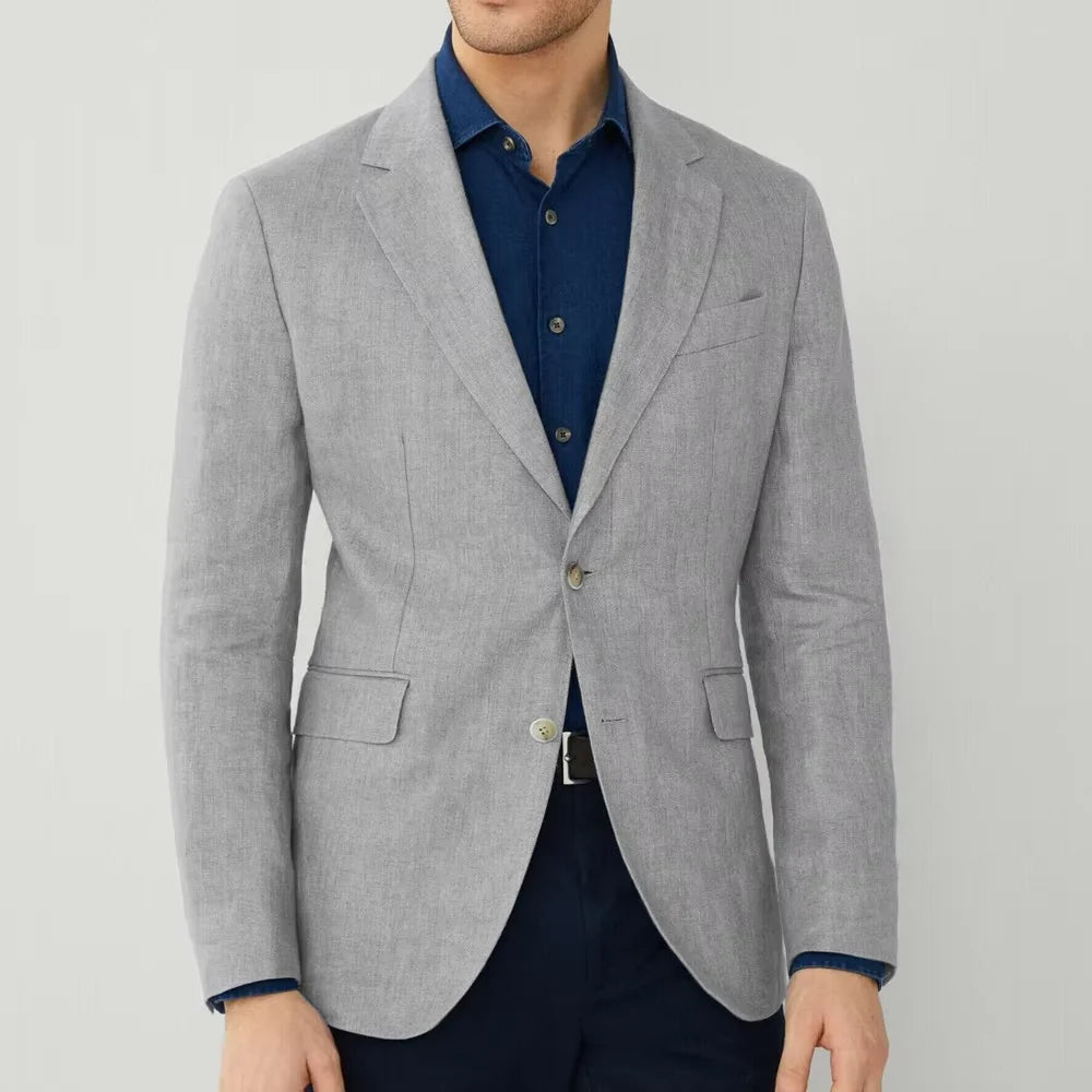 Men‘s Linen Suit Jacket Solid Color Slim Fit Notch Lapel Flap Pocket Two Buttons Lightweight Breathable Blazer Summer Wedding  ﻿