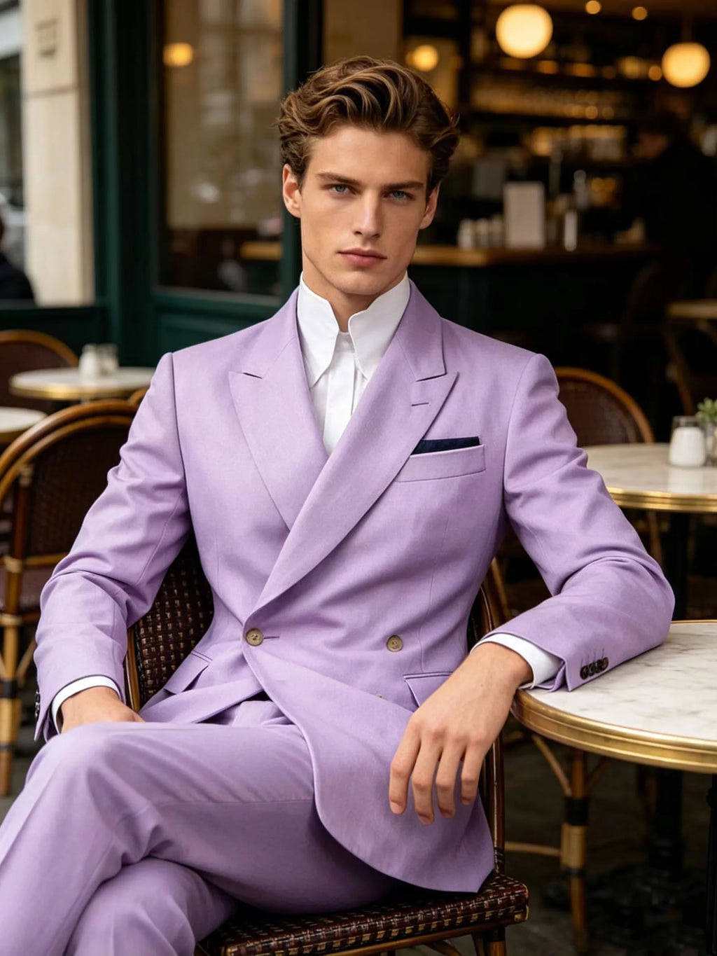 Elegant Men's Linen Cotton Blazer Double Breasted Slim Fit Peak Lapel Breathable Wrinkle Resistant Summer Sport Coat For Wedding