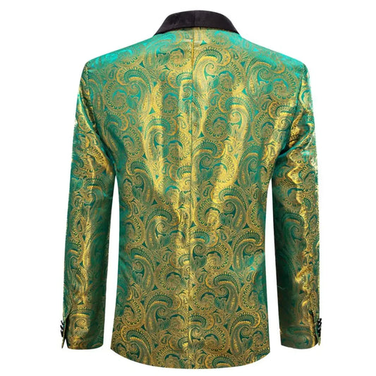 Luxury Men Suit Silk Blazer Green Paisley Silk Blazer Bowtie Set Business Casual Slim Fit Male Veste Male A23967250