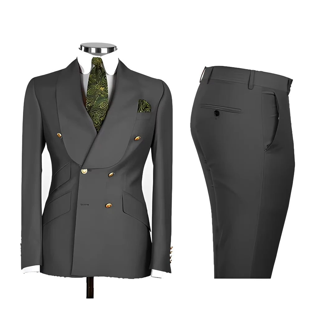 Men's Double Breasted Tuxedo Suit Shawl Lapel Slim Fit 2 Piece Blazer & Pants Formal Business Luxury Suits Casual Wedding Groom