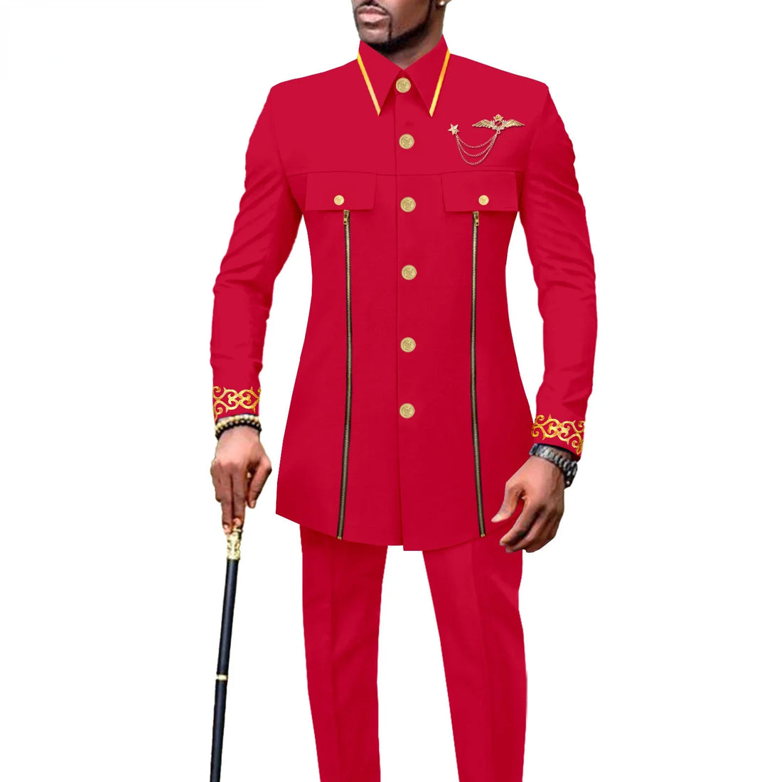 new fashion casual African ethnic solid color cotton men's casual embroidered jacket + pants 2 sets  mens clothes  funny suit