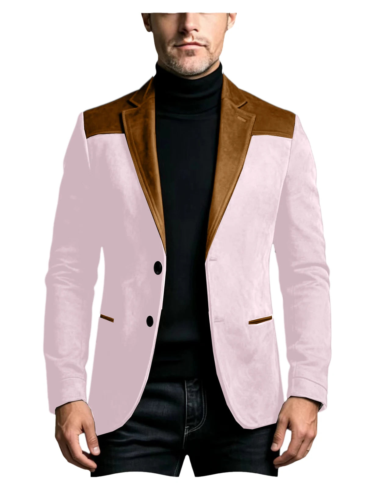 Men Suede Patchwork Lapel Blazer Slim Fit Color Block Suit Jacket Business Streetwear Outerwear For Party Daily Evening Outfits