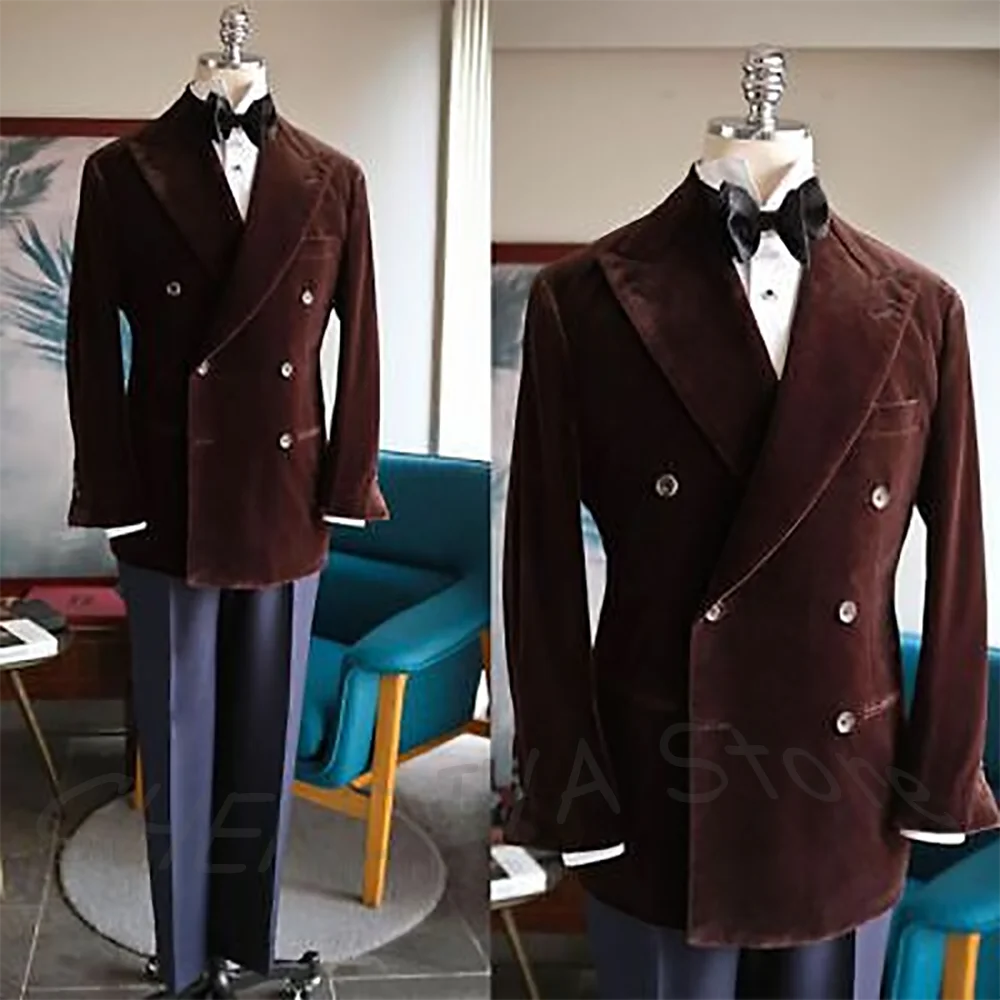 Italian Style Luxury Men Suit Slim High Quality Peaked Lapel Double Breasted Formal Party Outfit Wedding Suit Customized