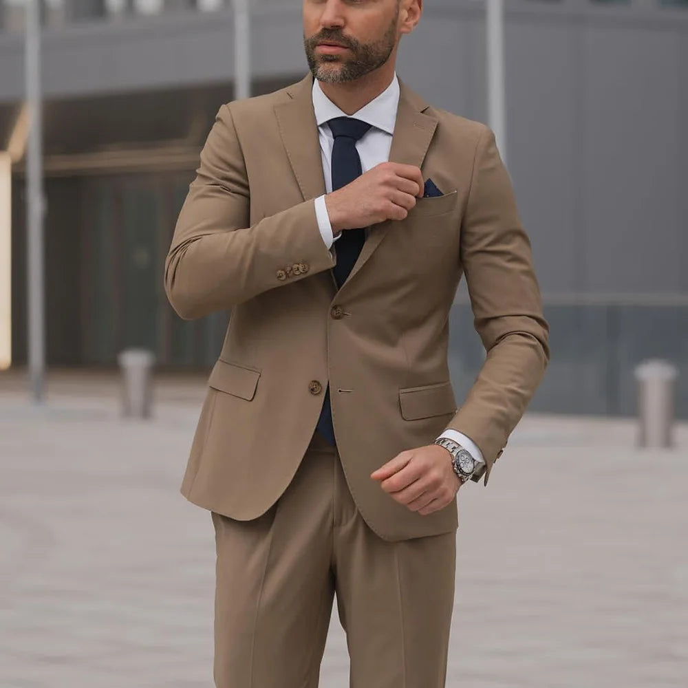 Men's Suits Blazer Terno Hombre Groom Coffee Single Breasted Notched Lapel Fashion Regular Length Two Piece Jacket Pants Slim