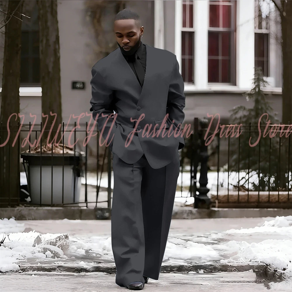 Single Breasted Red Men's Suit 2 Pieces Jacket Pants Loose Style Business Casual Work Commute Daily Social Blazer Set