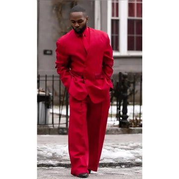 Single Breasted Red Men's Suit 2 Pieces Jacket Pants Loose Style Business Casual Work Commute Daily Social Blazer Set