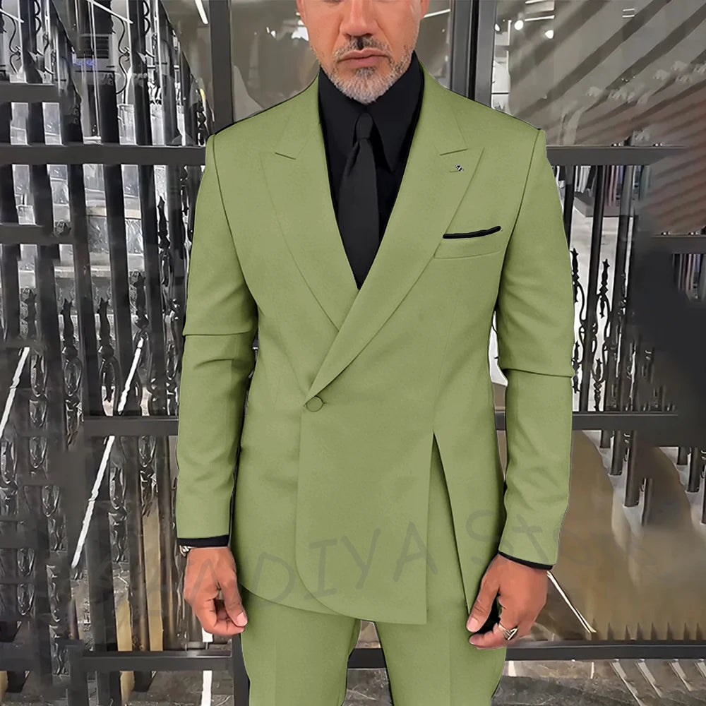 Classic Black Men Suits Single Button Double Split Formal Blazer Business Casual Party Prom Wedding Set 2 Piece Jacket Pants