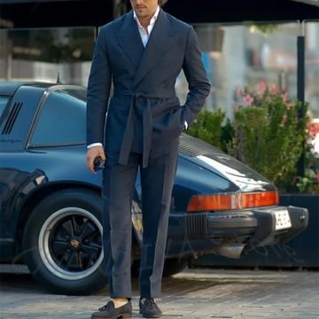 Solid Black Business Suit For Men Formal Occasion Outfit Set Peaked Lapel Jacket Pants Office Work Interview Male Clothing