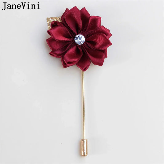 Janevini Groomsmen de fleur boutonniere mariage gol leaf corsage hommes broche broche borgogne en soie rose costume boutonnière broche flor