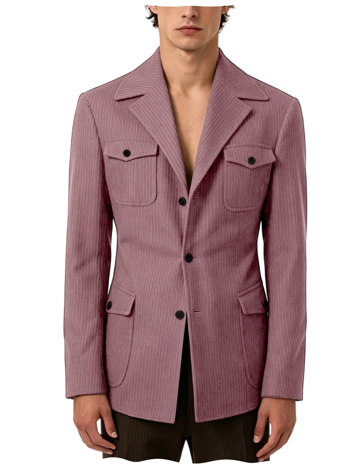 Men's Pinstripe Blazer Slim Fit Notched Lapel Lightweight Breathable Multi Pocket Comfortable Casual Sport Coat For Summer