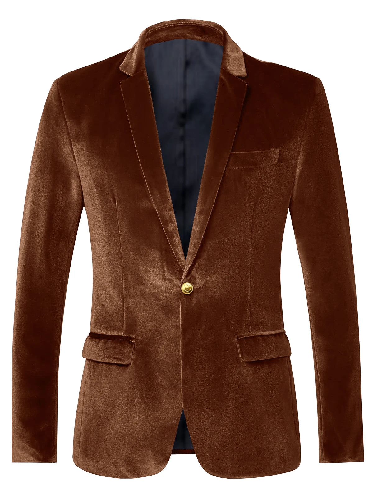 Men's Velvet Blazer Notch Lapel Slim Fit Suit Jacket With Gold One Button Suit Coat For Wedding Party Prom