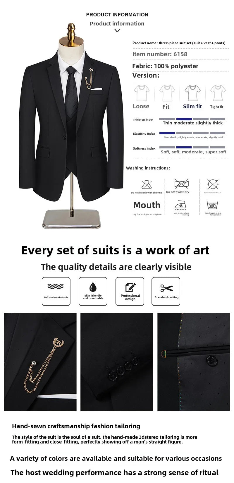 2025 New Men's Summer Thin (suit + Vest+ Trousers) One Button Fashion Handsome Business Suit Suit Dress Three-piece Set