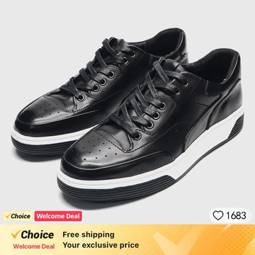 2024 New Genuine Leather Casual Shoes for Men Sneakers Soild Blue Black Sports Style Carved Breathable Business Social Flat Shoe