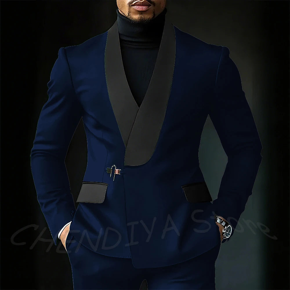 Contrast Color Men's Suit Set 2 Piece Elegant Shawl Lapel Slim Fit Formal Outfit Business Casual Jacket Pants Customized