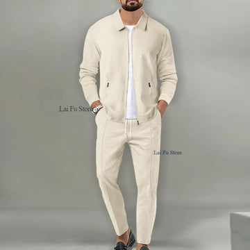 Men's Fashion AutumAndWinterHot Selling Two-pieceGolf Men's Stand Collar Sports Zipper Pocket Sports Suit