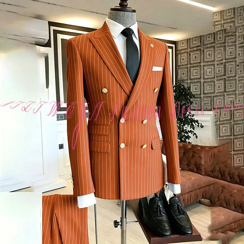 2025 Men's High-End Boutique Suit Stripe Trousers Set Wedding Party Fashion Business Casual Trendy Two-Piece Ensemble