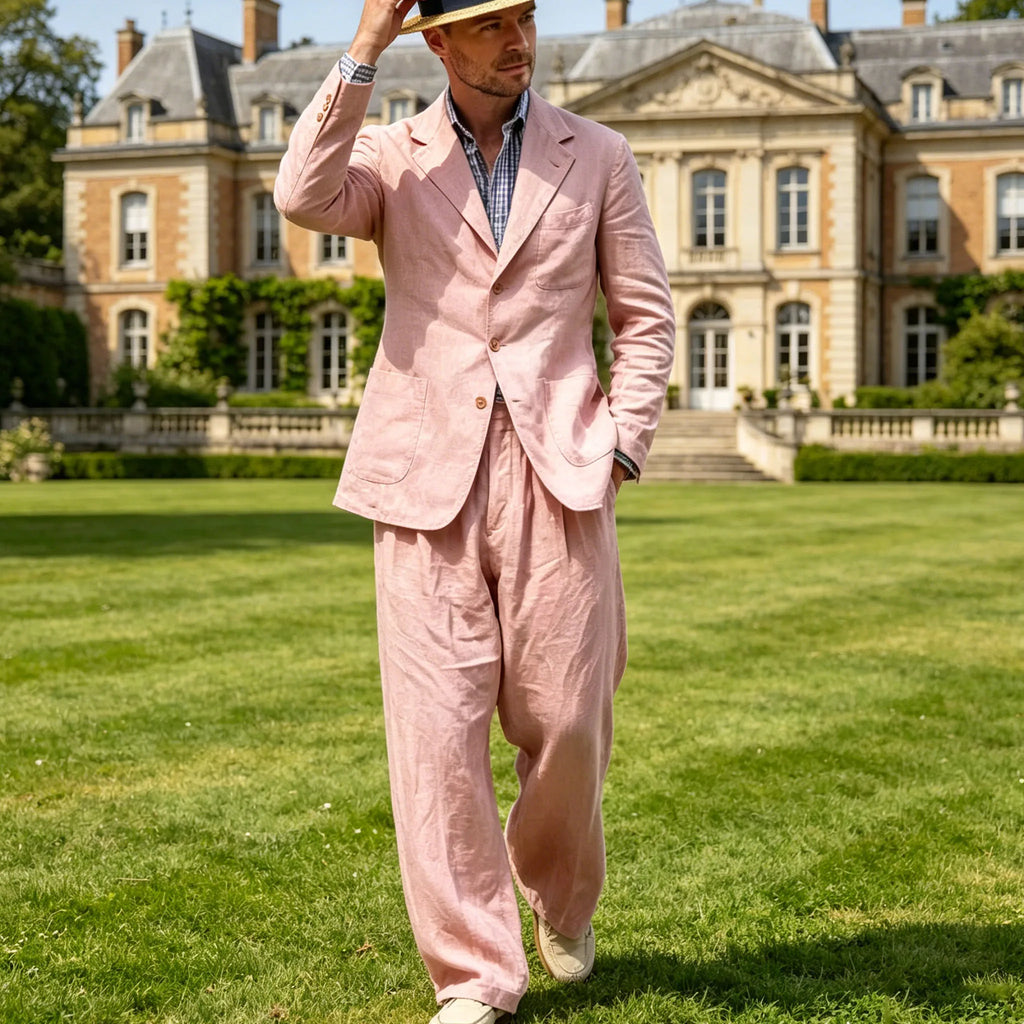 Men's Linen Suit 2 Pieces Luxury Slim Fit Casual Blazer Straight Leg Pants Breathable Wrinkle Resistant Lightweight For Wedding