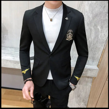 Nightclub punk blazer hombrem homens bordados blazer masculino preto cenas de crachá de ouro de trajes de palco para cantores masculino masculino masculino masculino