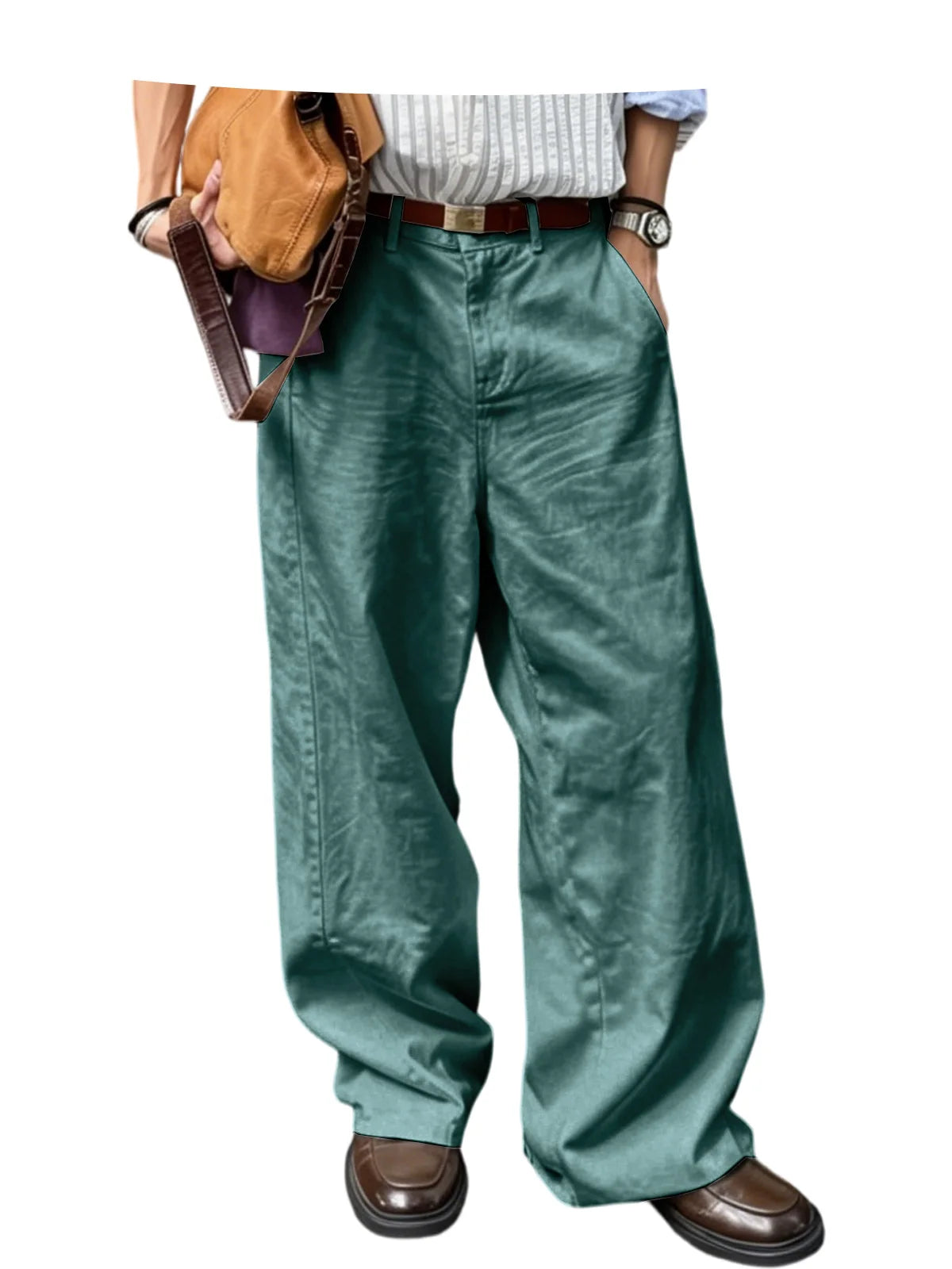 Men's Wide Leg Pants Casual Loose Fit Chino Trousers Vintage Streetwear Baggy Trousers for Daily Wear