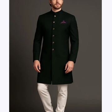 Slim Fit Men Suits Classic Single Breasted Long Jacket Pants Fashion Outfit Stand Collar High Quality Male Suit Set 2 Piece