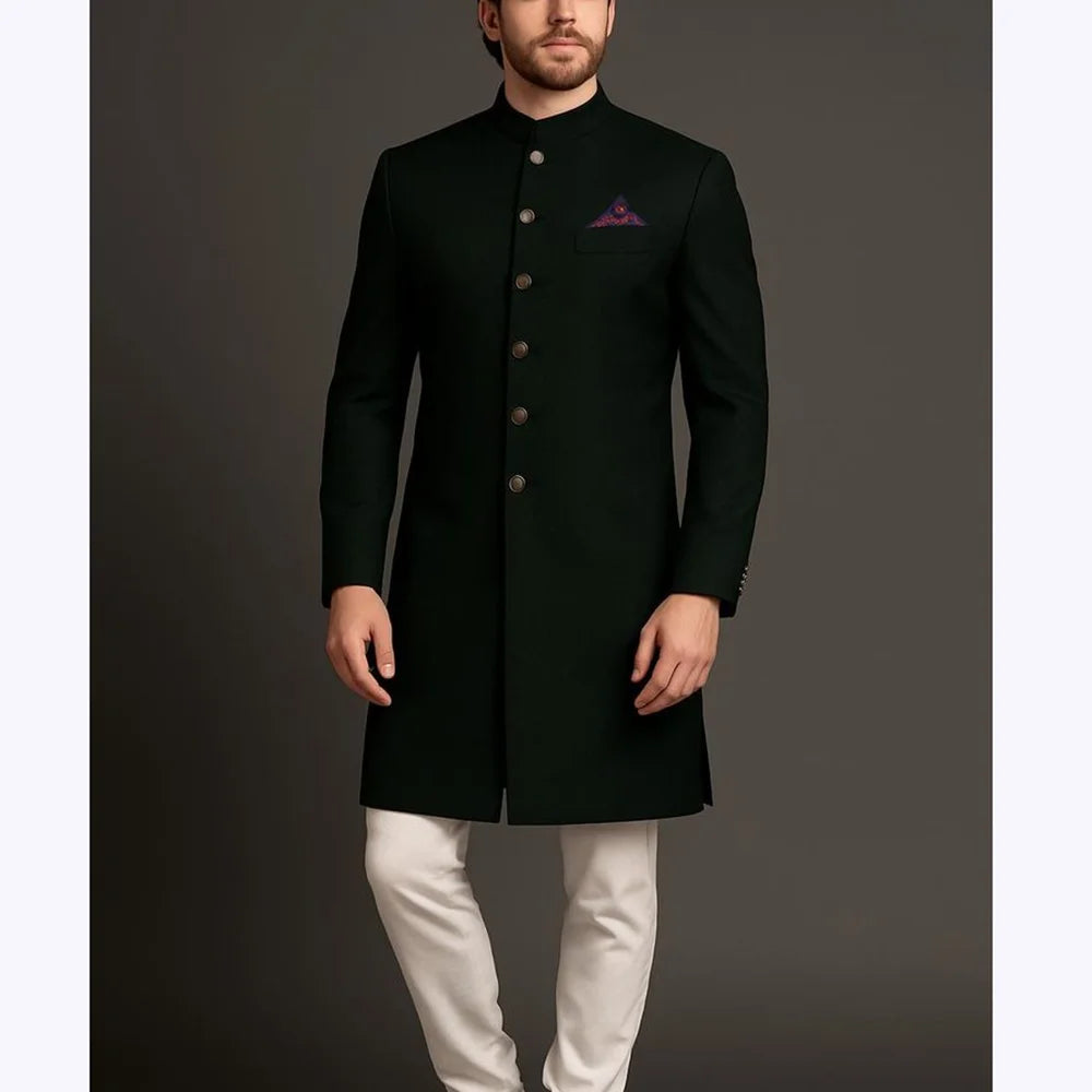 Slim Fit Men Suits Classic Single Breasted Long Jacket Pants Fashion Outfit Stand Collar High Quality Male Suit Set 2 Piece