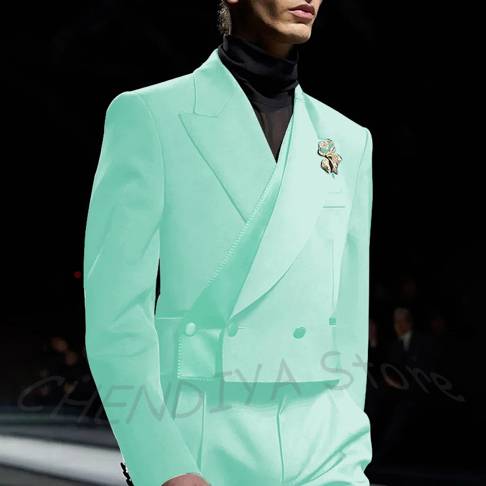 Classic Black Men's Suits Incline Button Peak Lapel Formal Blazer Smart Casual Model Show Evening Party Prom Wedding Set