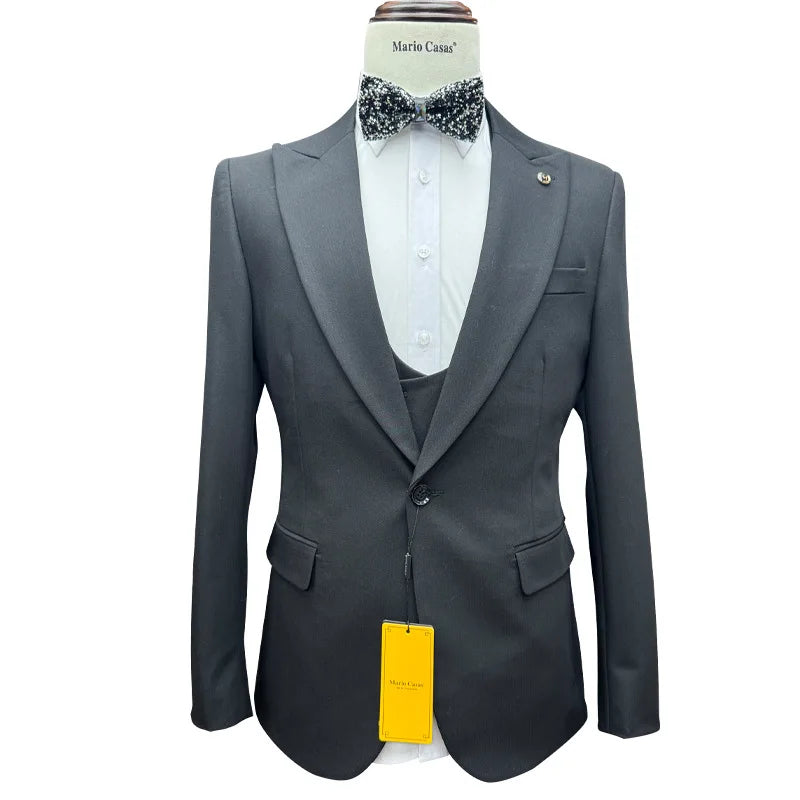 New Costume Clothing Luxury Party Stage Men's Suit Groomsmen Regular Fit Tuxedo 3 Peice Set Jacket+Trousers+Vest Blazers Pants