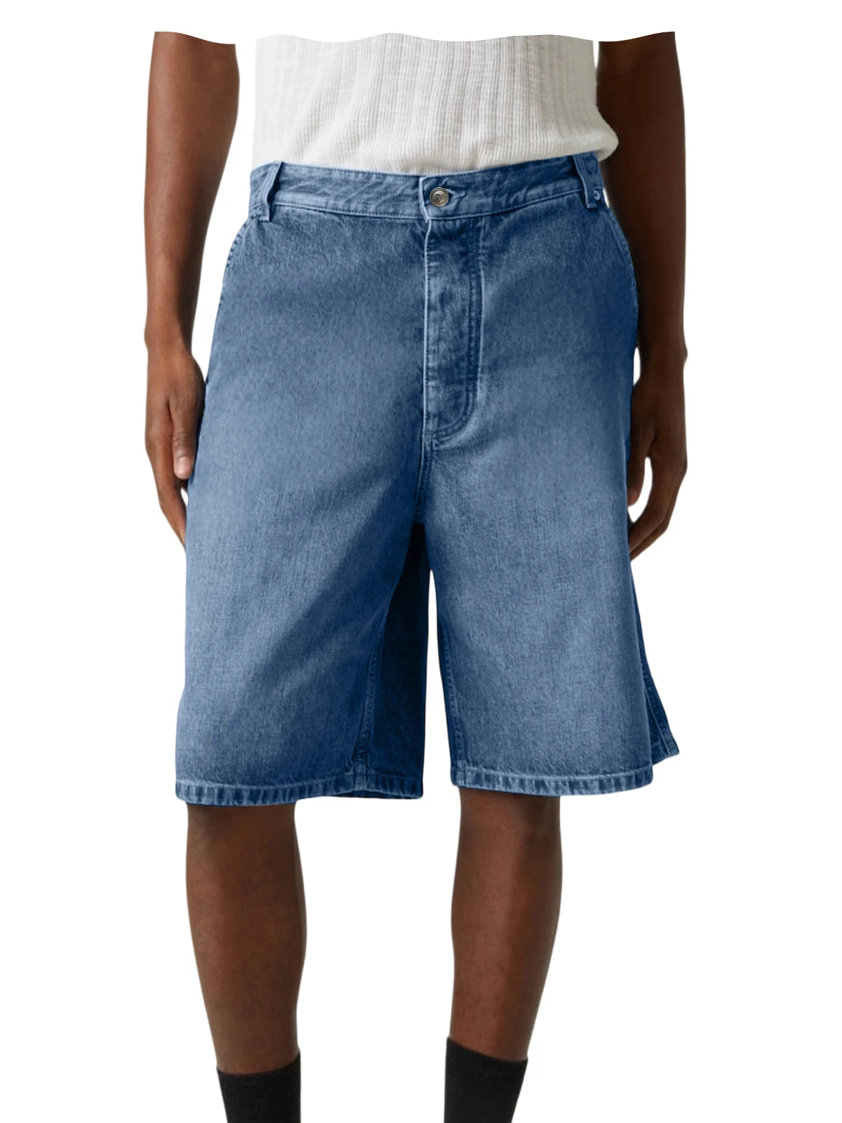 Men's Light Blue Denim Shorts Loose Fit Casual Straight Leg Jean Shorts Summer Breathable Cotton Denim Shorts for Daily Wear