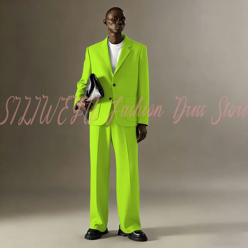 Loose Casual Men Suit Sets 2 Pieces Jacket Pants Business Blazer Set Social Party Fashion Trousers Roupas Masculino