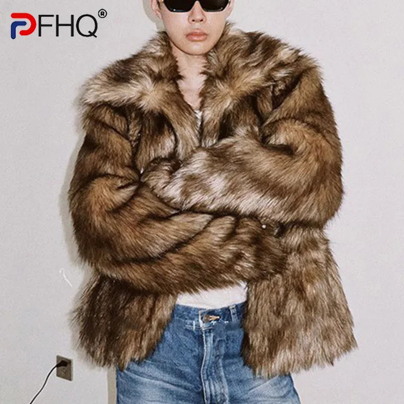 PFHQ Men's Fur Coat Autumn Winter New Imitation Fur Short Jacket Casual Warm Personalized 2025 Korea Male Tops 21Z8049