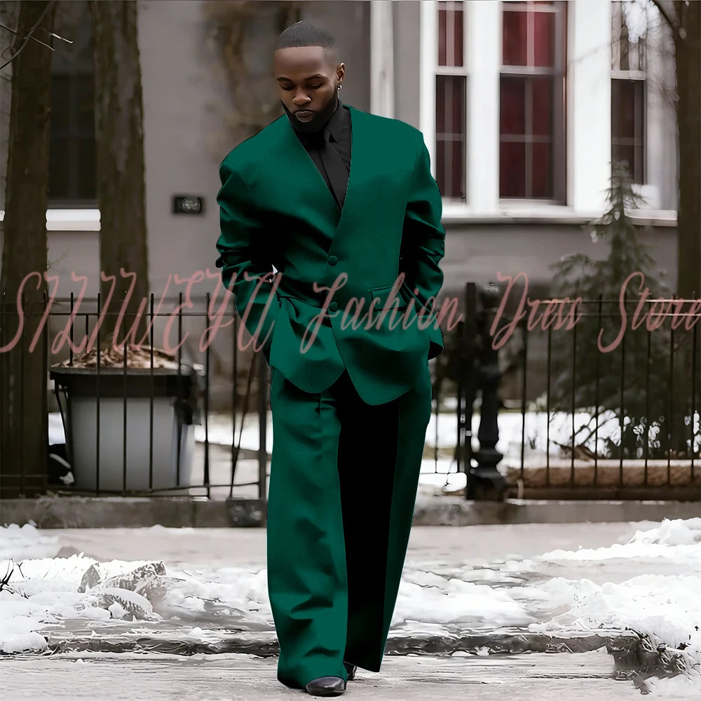 Single Breasted Red Men's Suit 2 Pieces Jacket Pants Loose Style Business Casual Work Commute Daily Social Blazer Set